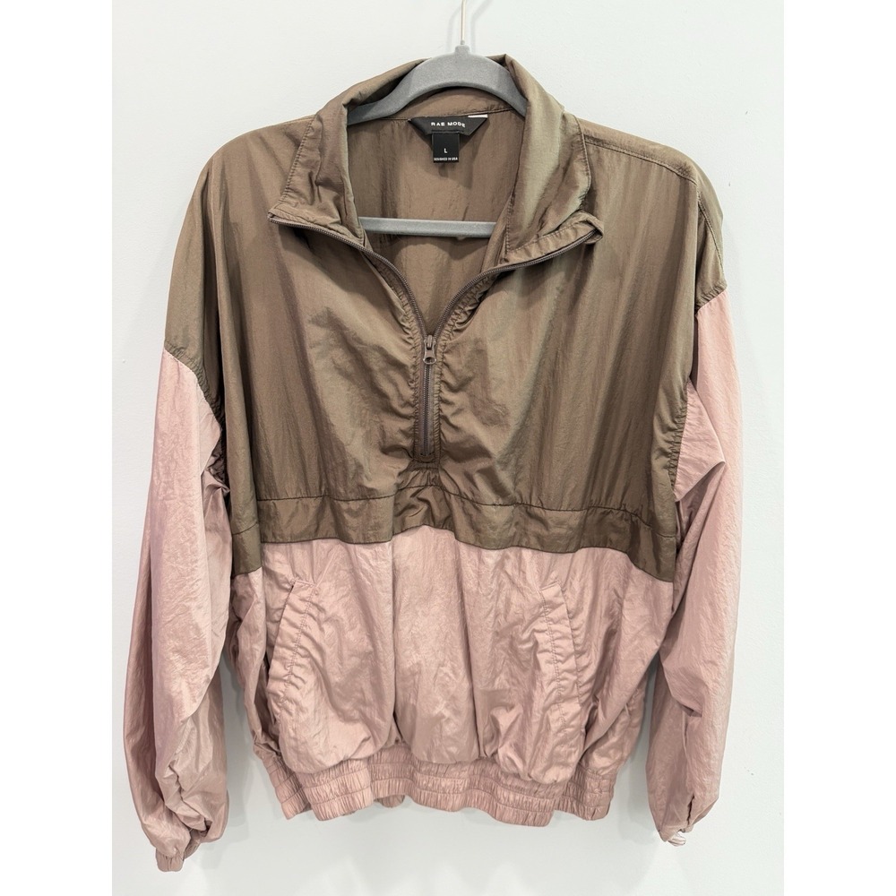 Rae Mode Color Block Half Zip Windbreaker Jacket Large Nylon Lightweight Mauve - Picture 4 of 10